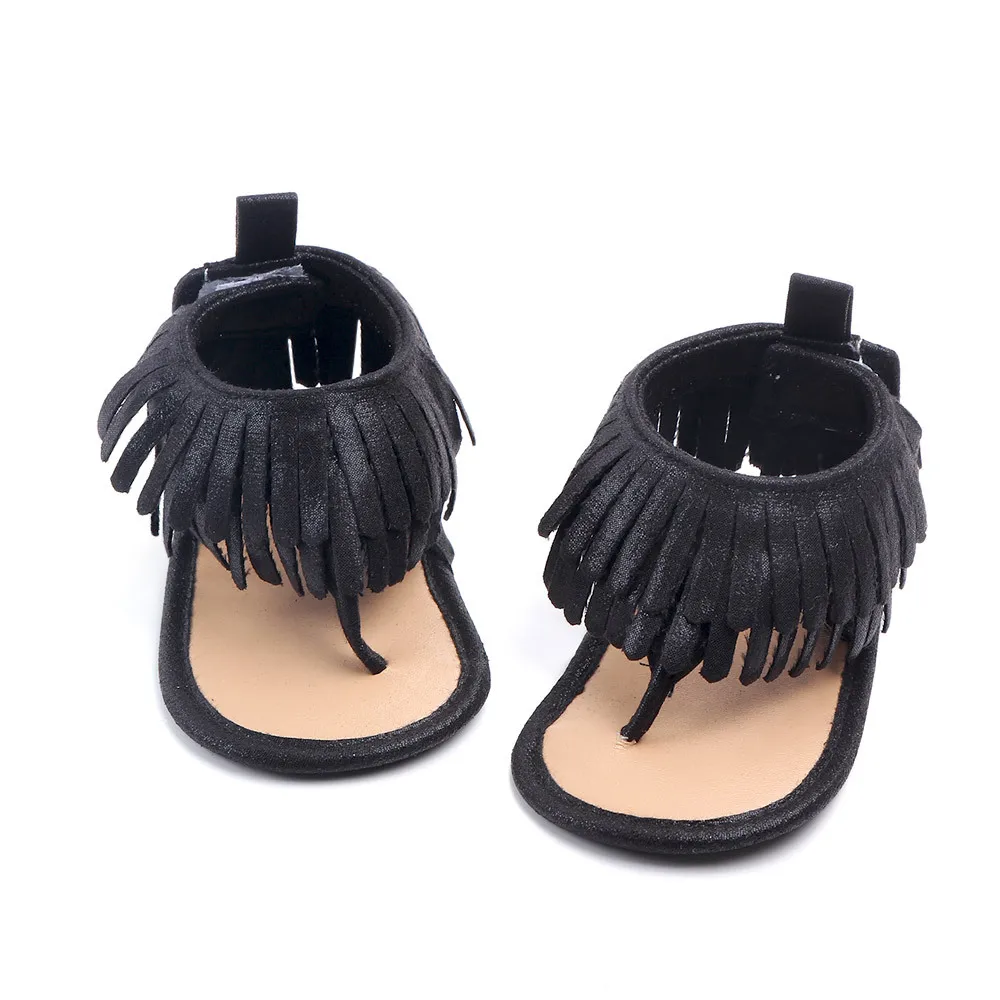 Летние детские первые ходунки для новорожденных мягкая подошва бахрома Милая обувь для девочек детские тапочки для малышей ползунки для мальчиков - Цвет: Black