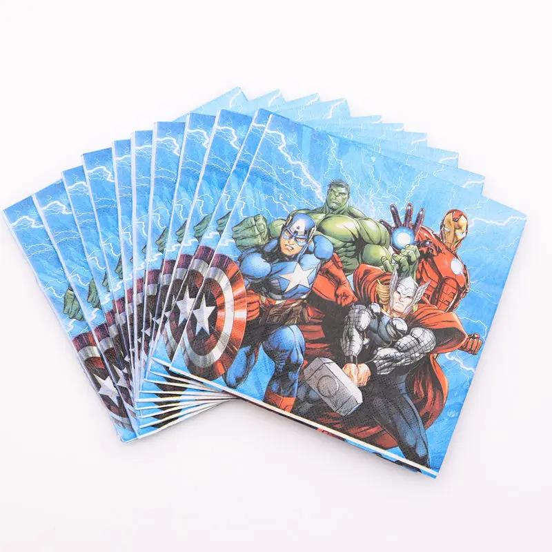 

20Pcs/Lot Avenger Theme Happy Birthday Paper Napkins Decoupage Day Party Decoration Kids Boy Baby Shower Favor Napkin Party