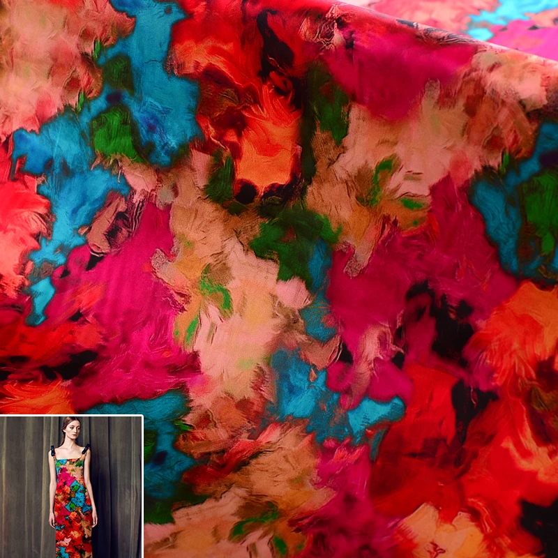 50x108cm/piece Impressionism Color Red 100 Real Silk Fabric