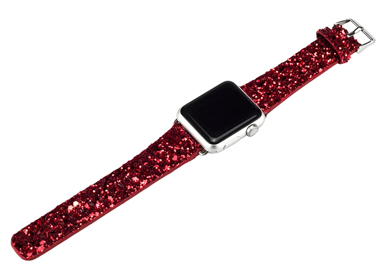 DAHASE Bling Рождественский Блестящий блестящий PU кожаный ремешок для Apple Watch Series 3 2 1 ремень для мм iWatch 38 мм 42 мм Ремешки для наручных часов