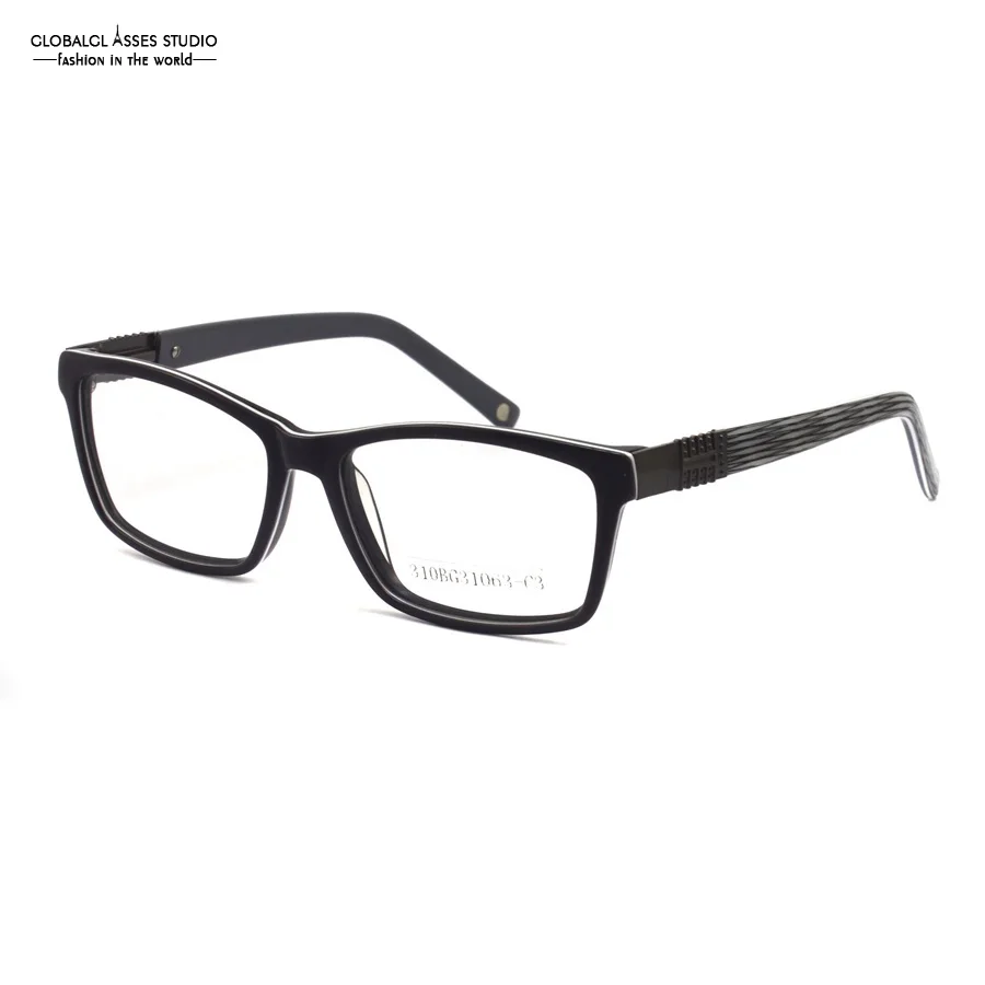 

310BG31063 Big Square Rim Acetate Glasses Frame Men Black Color Eyewear Metal Black Stripe Temple Optical Frame