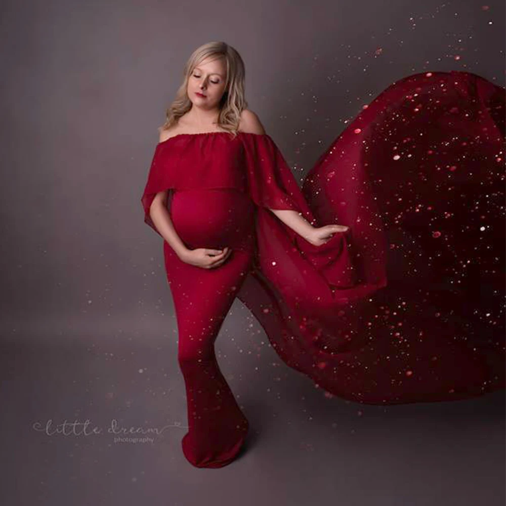 

New Maternity Dress Long Chiffon Maternity Cloak Dress Slash Neck Pregnancy Chiffon Cloak Dress Long Tail Baby Shower Dress