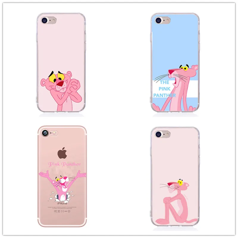 Silicone Cute Case For Fundas iphone 7 8 plus X Soft Cartoon Pink Panther Phone Coque 5 6 6s SE Cover Capa |