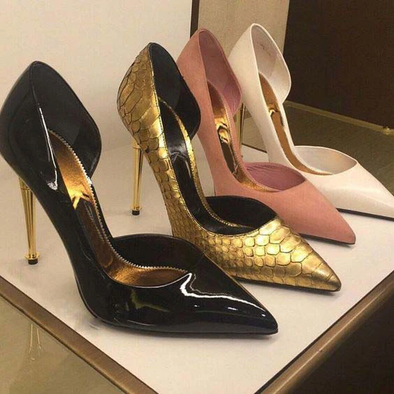 Fashion Trend Pointed Toe Metal Heel Pumps Slip On Spring Autumn High Heels High Quality Wedding Party Dress Shoes Women