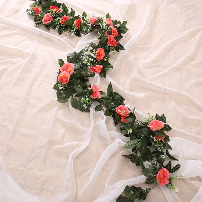 6colors 11Heads Fake Silk roses artificial flowers for wedding Green Leaves Silk Ivy wall Hanging Garland Wreath