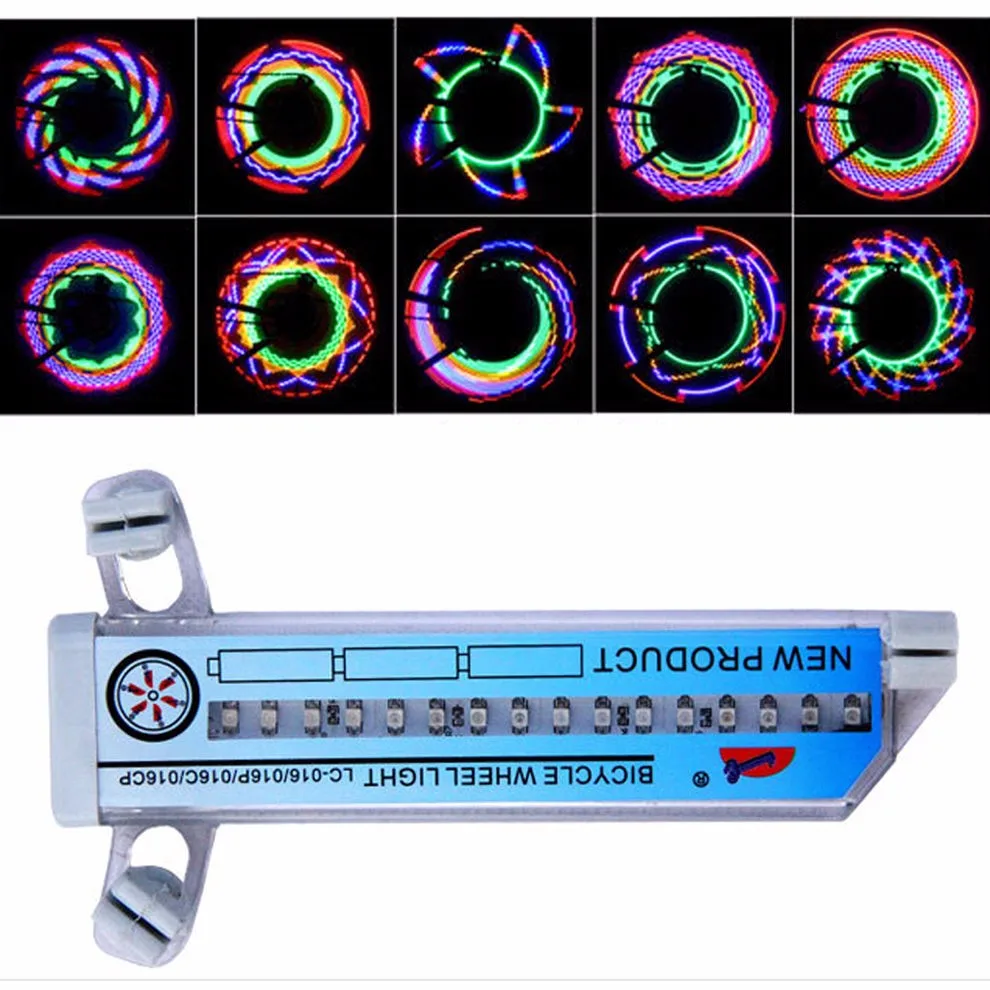 16 светодиодный, водонепроницаемый, для автомобиля, мотоцикла, велоспорта, велосипеда, колесо, клапан, мигающий спицевой светильник, 30 видов узоров, Аксессуары для велосипеда