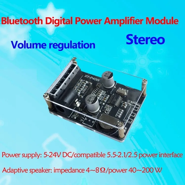 

Bluetooth 5.0 stereo audio power amplifier board 40Wx2 Bluetooth receiver DC 12/24V supply XY-P40W