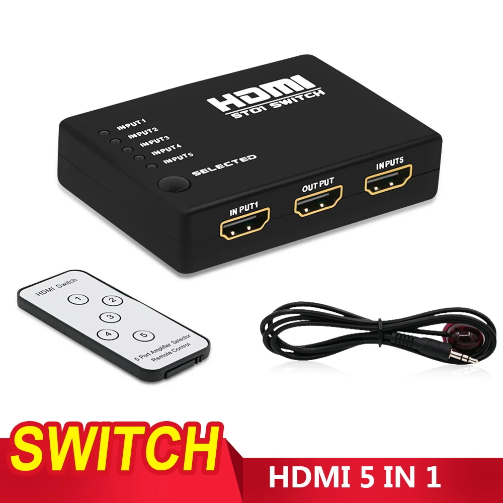 

HDMI Switch Switcher 5 in 1 out with IR Wireless Remote HDMI Splitter box Switcher Converter for PS3/4 Xbox PC HDTV 1080P