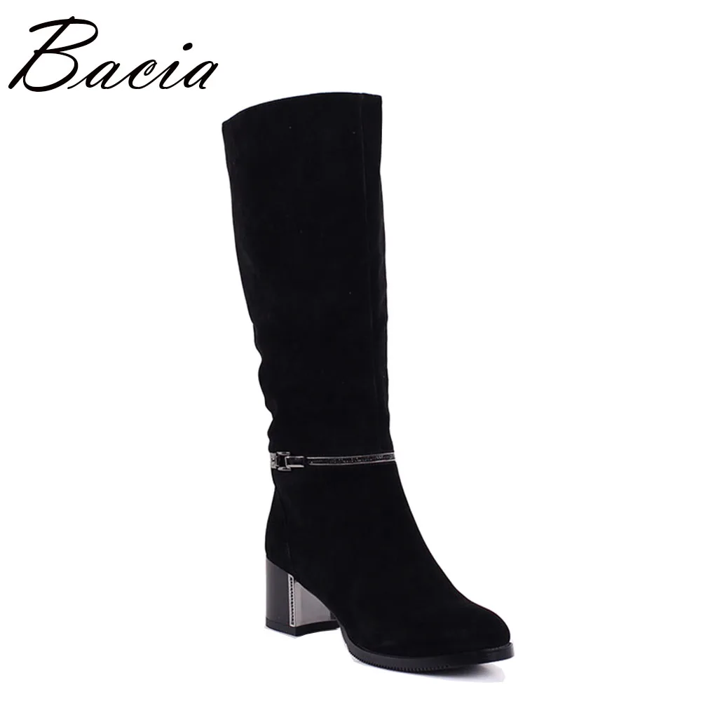 Bacia Sheep Suede Boots 6.5cm Square Heel Long Boots Women's Fashion Knee-high Boots Autumn Winter Shoes Size 36-40 MC009