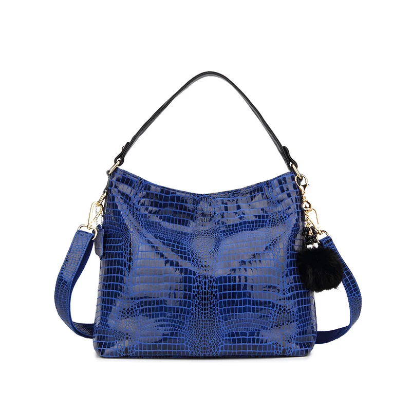 REALER, женская сумка из натуральной кожи с змеиным узором, сумка-тоут, женские кожаные сумки, женские сумки через плечо, сумки-мессенджеры - Цвет: blue