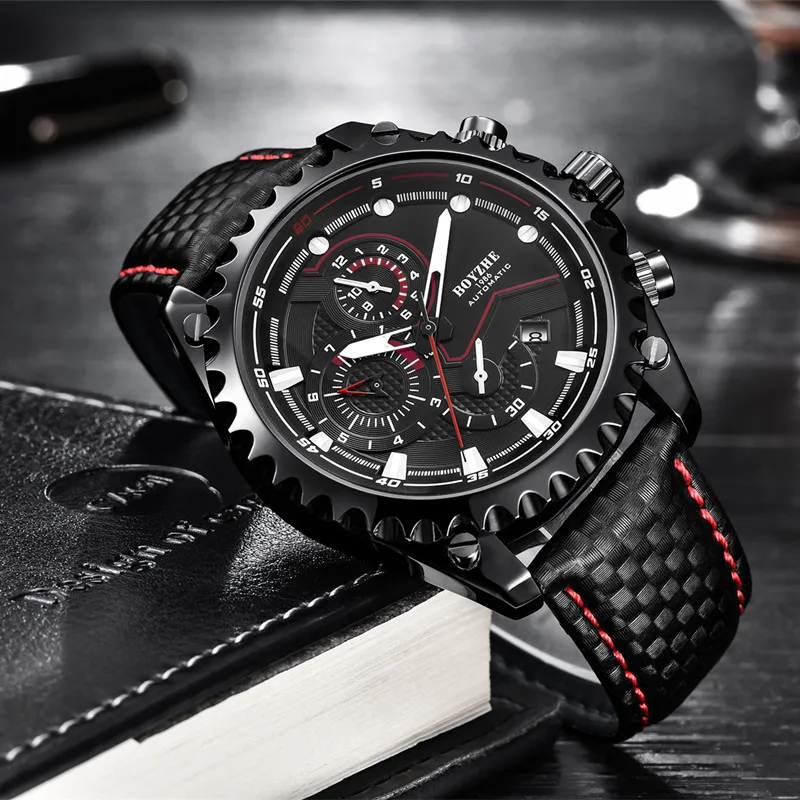 الرجال جديد التلقائي الميكانيكية ووتش رجل أعلى الفاخرة العلامة التجارية العسكرية الرياضية الجلود الذكور للماء المعصم الساعات Relogio Masculino