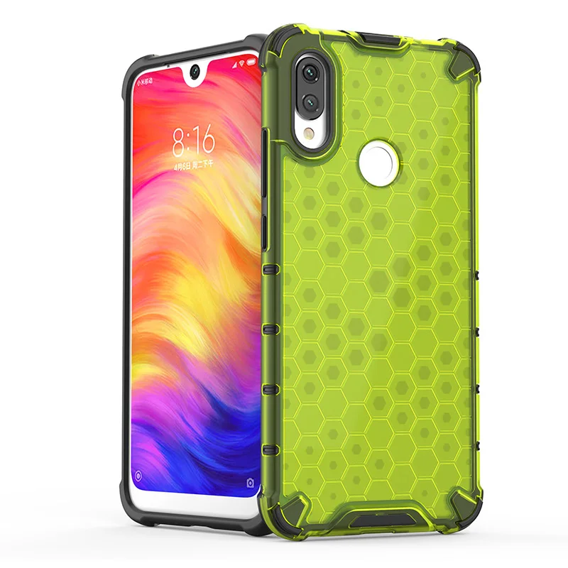 

New Hexa Core TPU+PC Honeycomb Case For Xiaomi Redmi Note 7Rugged Hybrid Armor Transparent Color Anti-Scratch Back Cover Shell