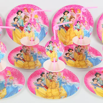 

for 20 Kids Happy Birthday Party Supplies Princess Paper Cup Plate Straw set Baby Shower Party Favors Decoration 60pcs