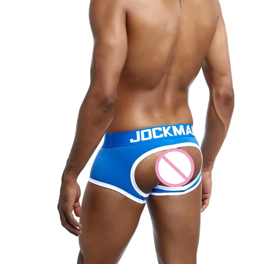 JOCKMAIL, Брендовое Мужское нижнее белье, сексуальное, игривое, без нижней части, боксеры, шорты, хлопок, мужские трусы, открытая спина, ягодицы, Гей Нижнее белье, бандаж - Цвет: Синий