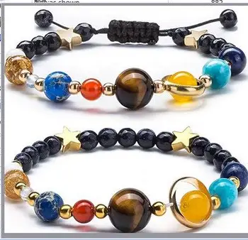 

7 chakras nine planets lave stone bracelet Milky Way Guardian star natural stone bracelet yoga 100pcs/lot