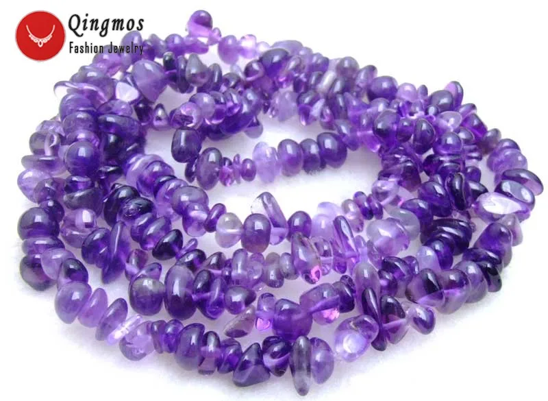 

Qingmos 32" Natural Amethysts Necklace for Women with 7-8mm Purple Baroque Gem Stone Long Necklace for Women Fine Jewelry N5680