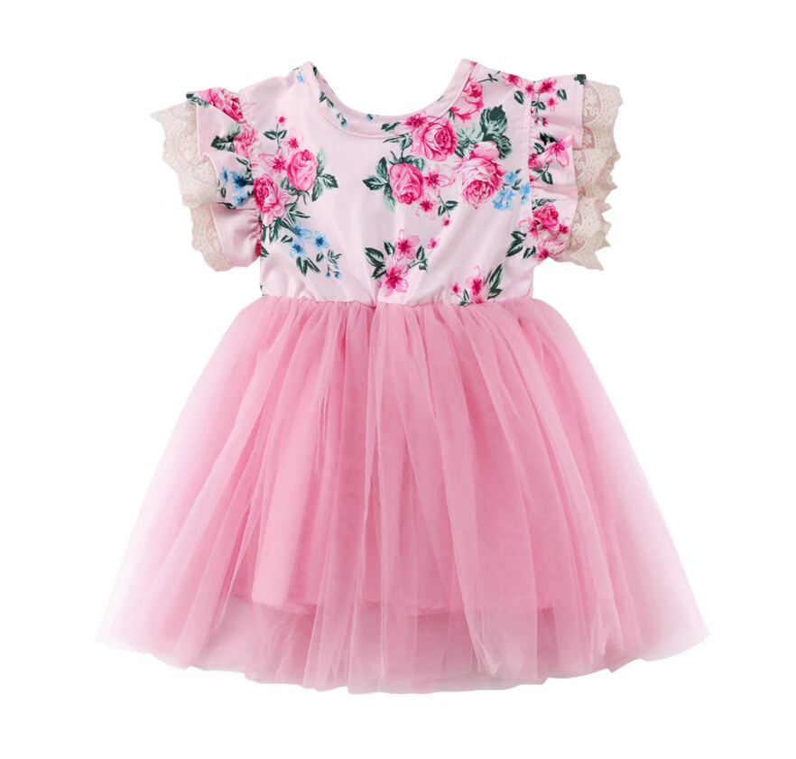 

Lovely Infant Baby Kids Girls Clothing Dress Summer Flower Printed Long Sleeve Tiered Cute Princess Party Dresses Girl 1-6T