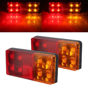 

1Pair 8LED Car Rear Tail Lights Red Yellow Stop Turn Signal Lamp for 12V Truck Trailer 15CM