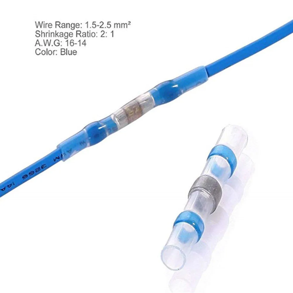 

100Pcs Blue Heat Shrink Butt Tinned Connector Wire Splice Insulated Seal Sleeve Terminal Car Accessories Waterproof Cable Solder