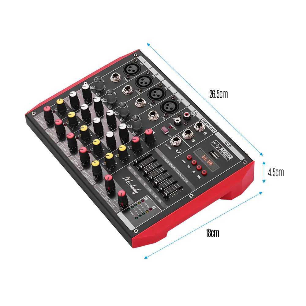 Muslady D6 Портативный 4/6-канала микшерный пульт встроенный 48V Phantom Мощность подключения BT для музыки сети в прямом эфире