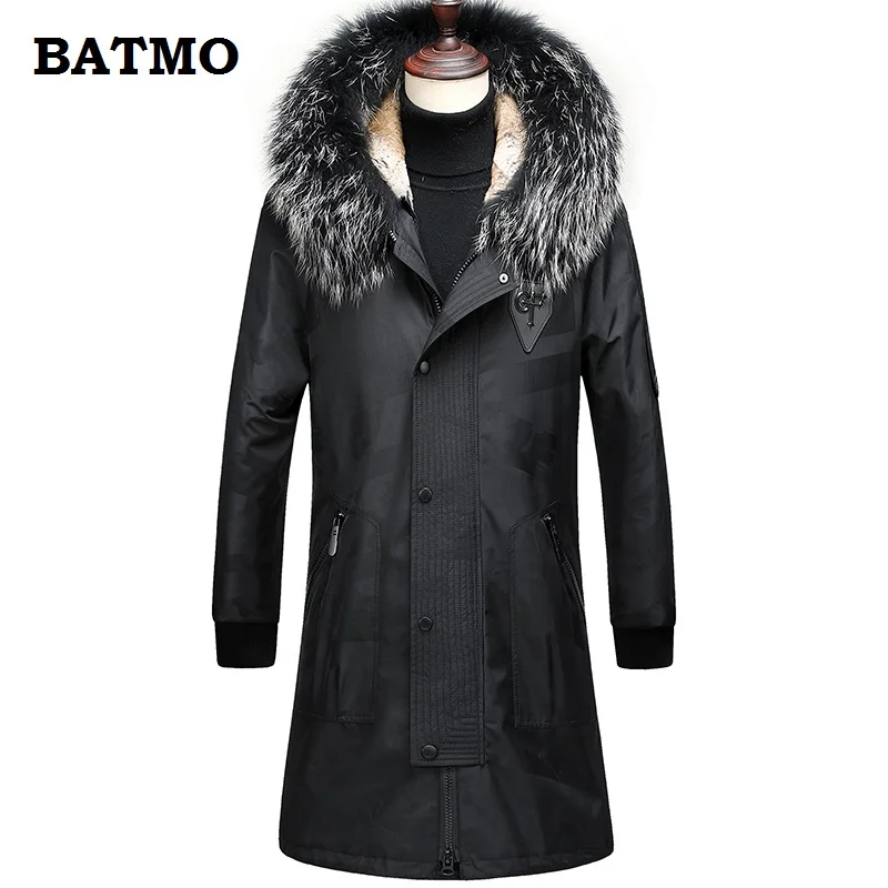 

BATMO 2018 new arrival winter high quality rabbitt fur liner&raccoon fur collar hooded parkas men,men's natural fur coat 1822