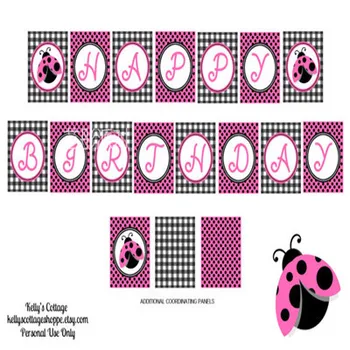 

Lovely Cartoon ladybug HAPPY BIRTHDAY Banner grid flag decorative Birthday Bunting Garland Children baby shower Party supplies