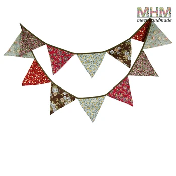 

3.2m 17*17*17cm Multicolor Handmade 12 Flags Bunting Double Side Fabric Flag Banner Garland Wedding Party Decoration