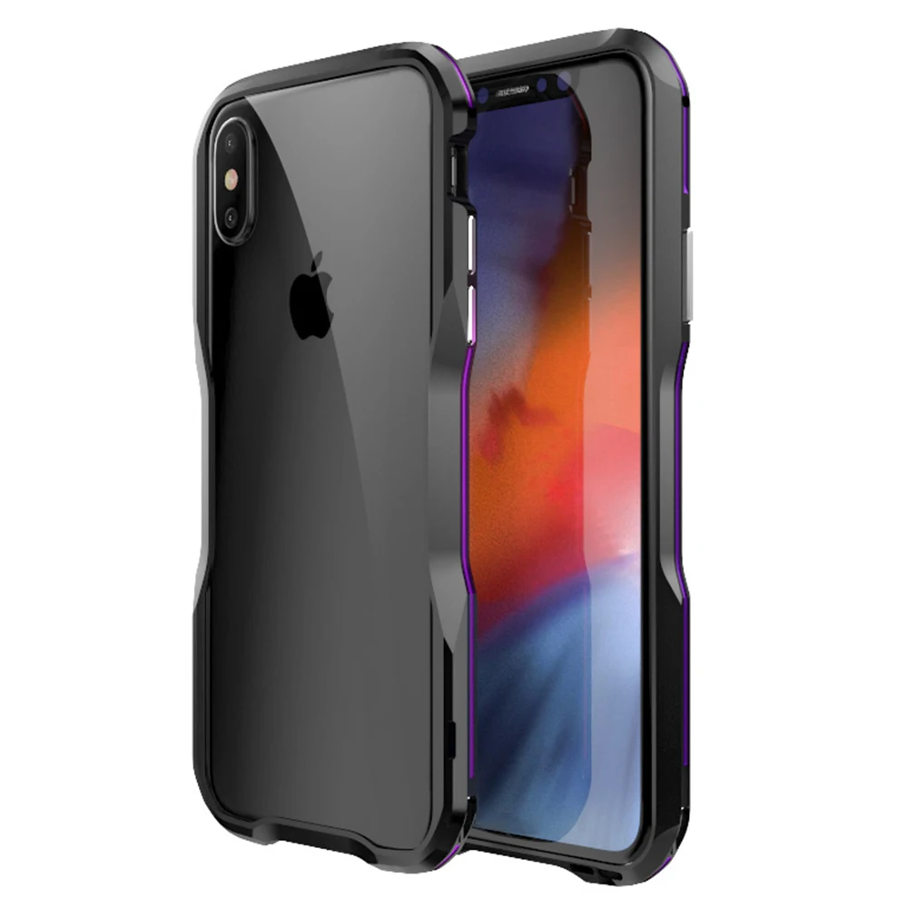 Luphie изогнутый металлический бампер для iphone Xs Max чехол Xr ультра тонкий алюминиевый бампер рамка для iphone 7 Plus 8 X Xs противоударный чехол - Цвет: Black Purple