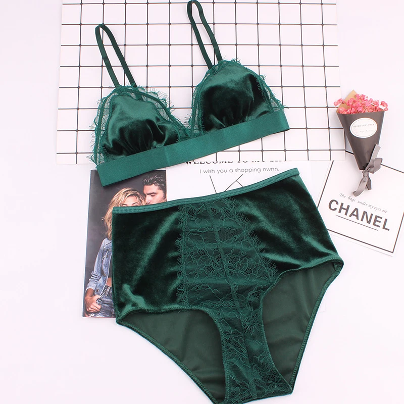 

CINOON Hot Sale Women Velvet Bra Comfortable Underwear Soft Trim Push Up Bra Sets Lace Floral Sexy Lingerie
