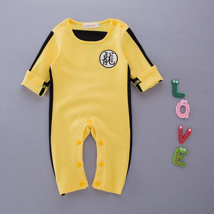 Детский костюм для младенцев, одежда с длинными рукавами для малышей, Детский комбинезон для мальчиков с рисунком из мультфильма «Жемчуг дракона», одежда в китайском стиле «кунг-фу» - Цвет: Цвет: желтый