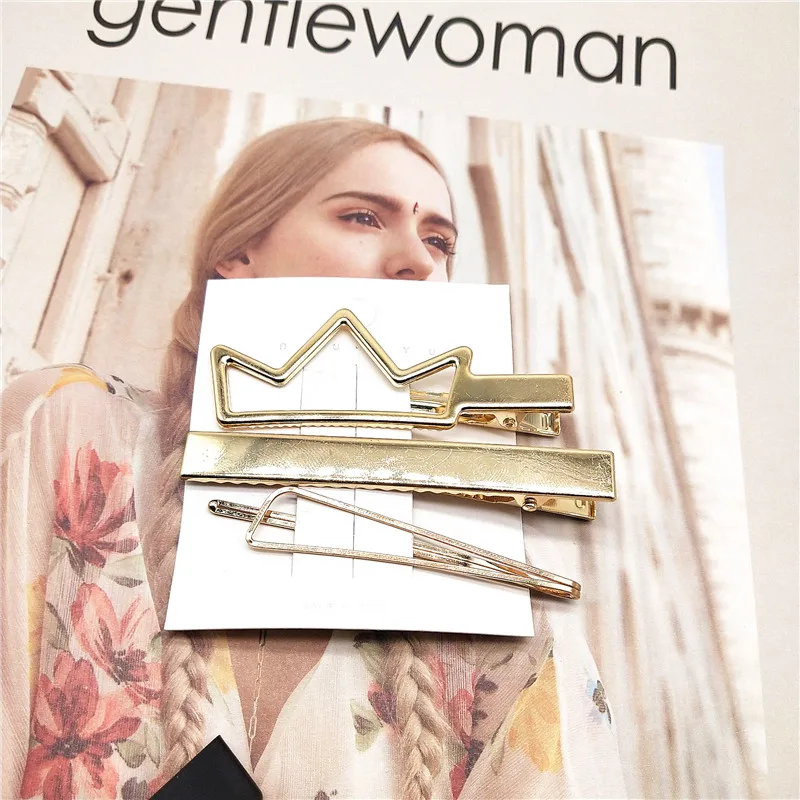 F221 4 шт./компл. Корея простые металлические заколки для женщин геометрический ромб золото серебро цветные шпильки винтажные аксессуары для волос - Окраска металла: G