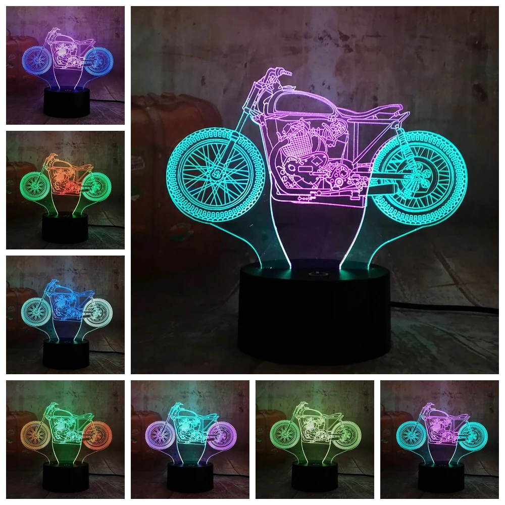 

Double Mixed Dual Color Motorcycle Boy Gift 3D LED Night Light RGB 7 Color Change Table Lamp Home Decor Christmas Gift for Kids