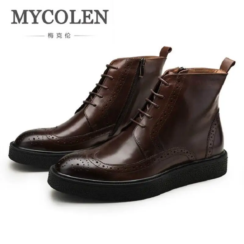 

MYCOLEN Winter Men's Leather Ankle Boots Genuine Leather Martin Boots British Casual Lace Up Male Shoes Black Sapato Masculino