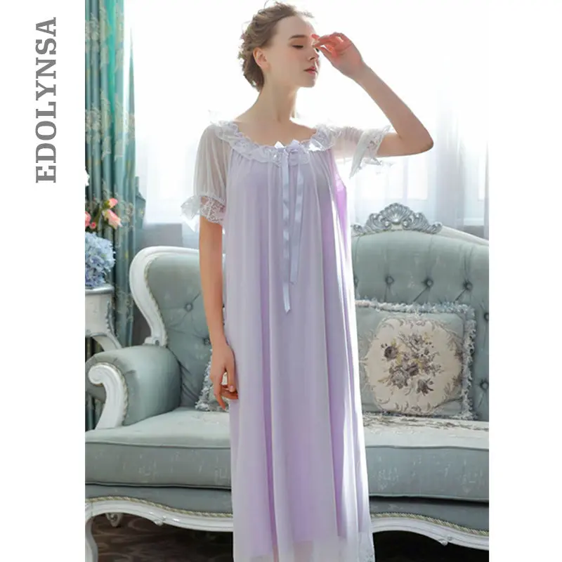 Summer Cold Shoulder Sleepdress Elegant Organza Bow Tie Home Dress Long