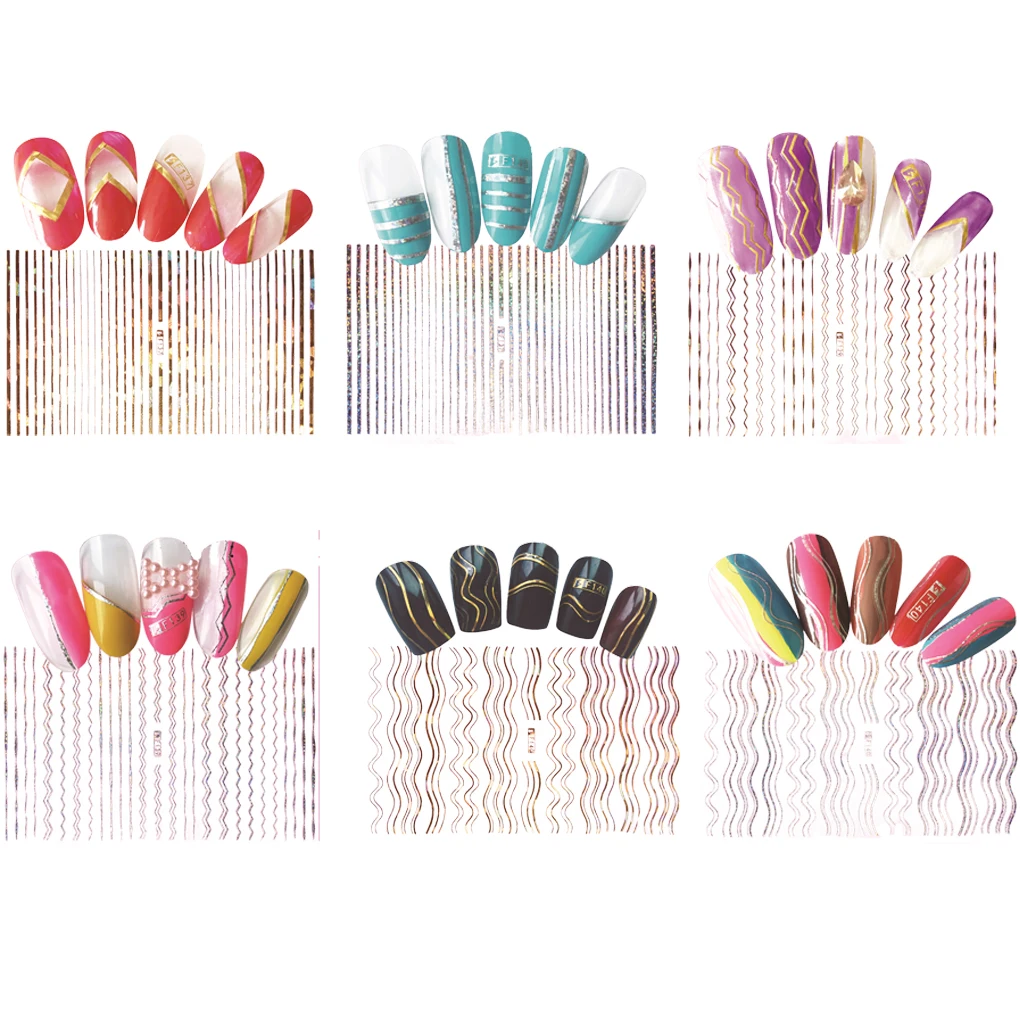 

2019 New 1 Sheet Gold Silver 3D Nail Sticker Geometric Stripe Wave Lines Strip Nail Manicure Sticker