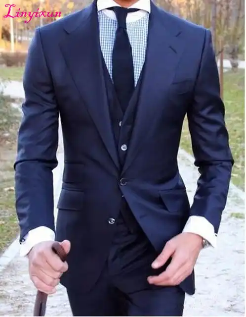 Linyixun Azul Oscuro 3 Piezas Trajes De Boda Para Hombres 2 Botones Novio Esmoquin Traje Formal De Negocios Chaqueta Pantalones Chaleco Trajes Para Hombre 3 Piezas Trajes De Boda Trajes De Boda