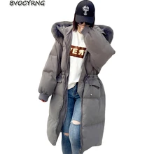 Новинка года, большой размер, пуховик для женщин, зимнее плотное пальто, белый утиный пух, свободная верхняя одежда, Высококачественная длинная парка с гусиным воротником