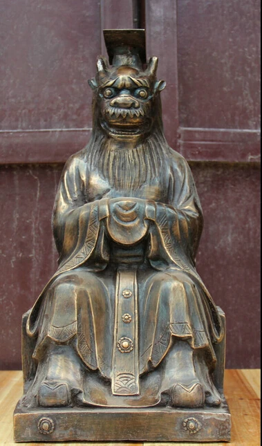 

JP S61 21 Chinese Copper Folk animal Fu Feng Shui Seat Dragon King Statue sculpture B0403