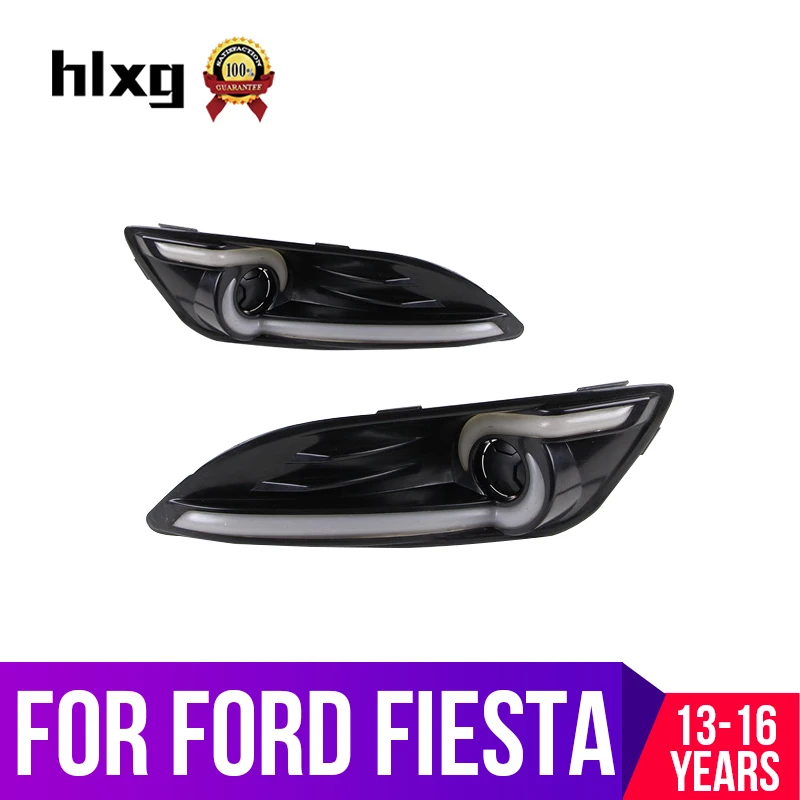 Hlxg LED DRL дневные ходовые огни для ford fiesta 2013 2014 2015 2016 с двойным направляющим светом