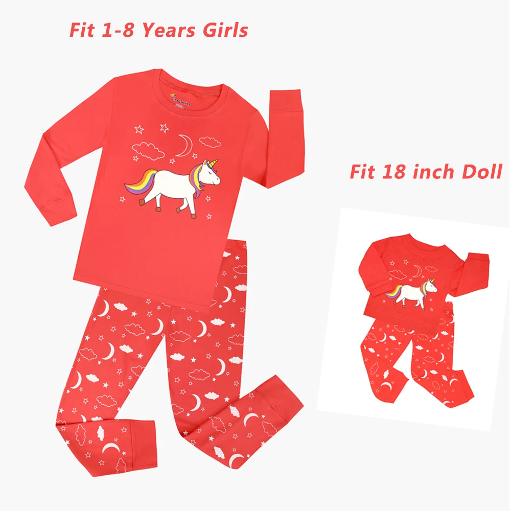 Girls Unicorn Pajamas and Doll Clothes Baby Children Princess Sleepwear