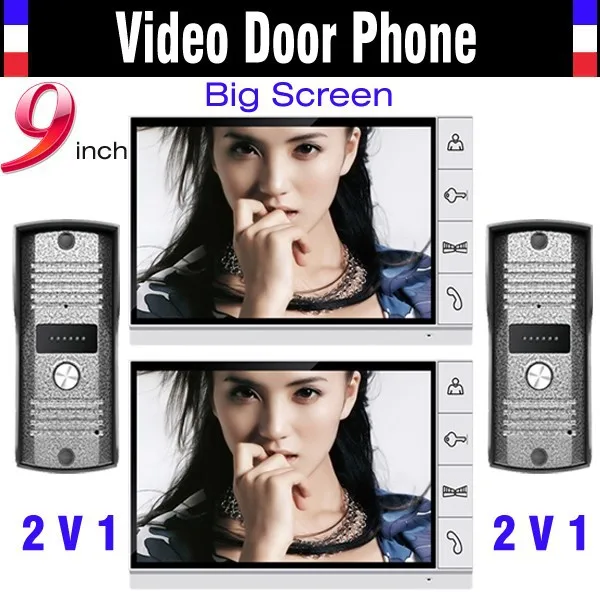 Большой Экран 9 дюймов Цвет проводной телефон видео домофон Системы 2-Камера-монитор видео звонок Пинхол сплав ночного видения cam