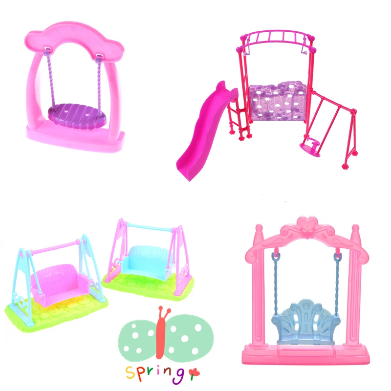 

Miniature Furniture Doll House Girl Play House Doll Amusement Park Slide Handmade Cute plastic Swing chair Accessories Doll