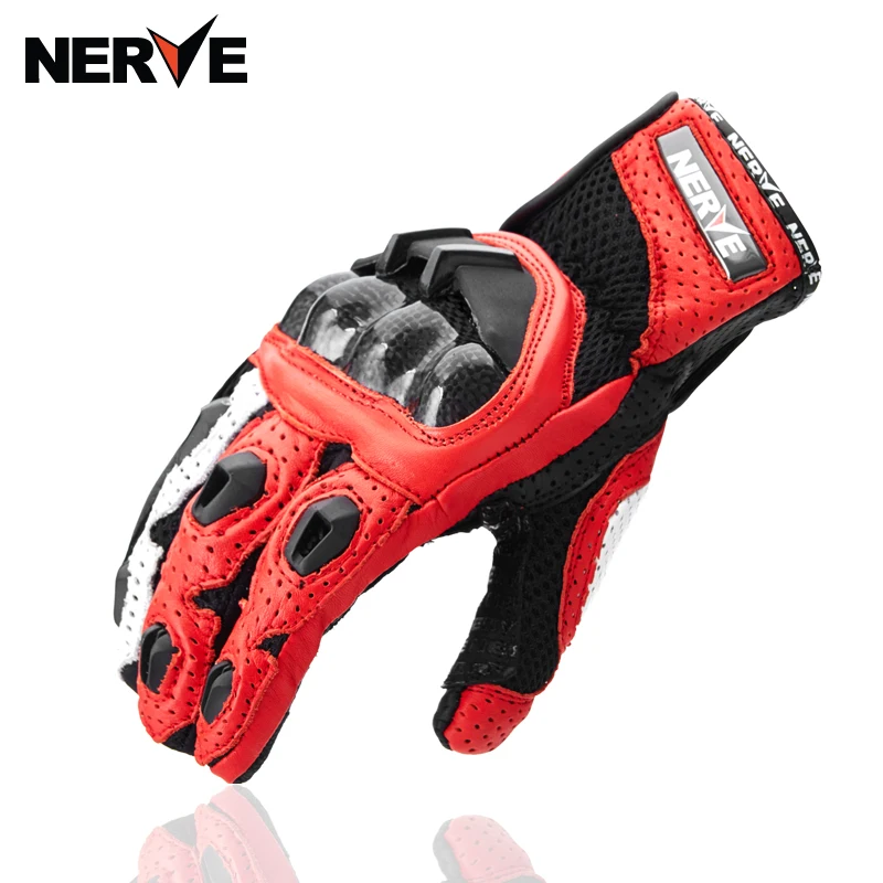 Men Motorcycle Gloves Outdoor Sports Full Finger Riding Protective Armor Real Leather Breathable gloves Touch screen carbon | Автомобили и