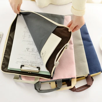 

A4 Document Bag with Zipper Canvas Durable Large Capacity Student File Organizer Handle Bags for Ipad School Office Supplies