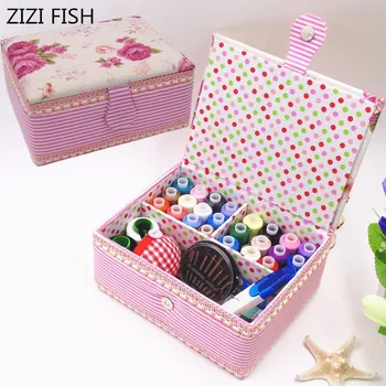 

Multifunction pink Cloth Box Sewing Kit Needle Tape Scissor Threads Sewing Box Wedding Gifts For Home & Travelling