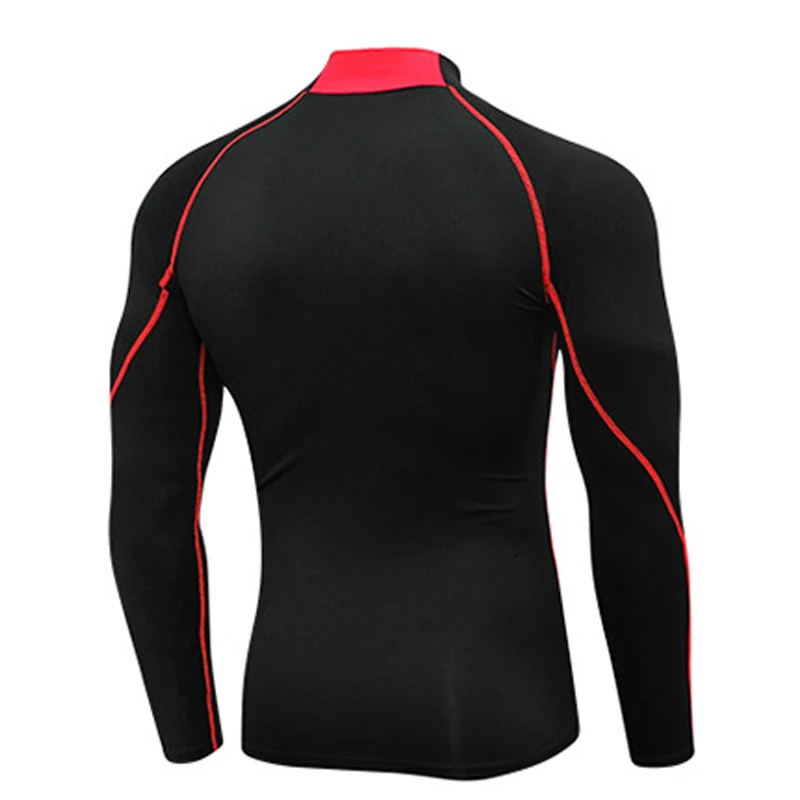NEW Compression Running Shirt Men Stand Collar Elasticity T-shirts Raglan Long Sleeve Fitness Tops Quick Drying Gym Sportswear 2