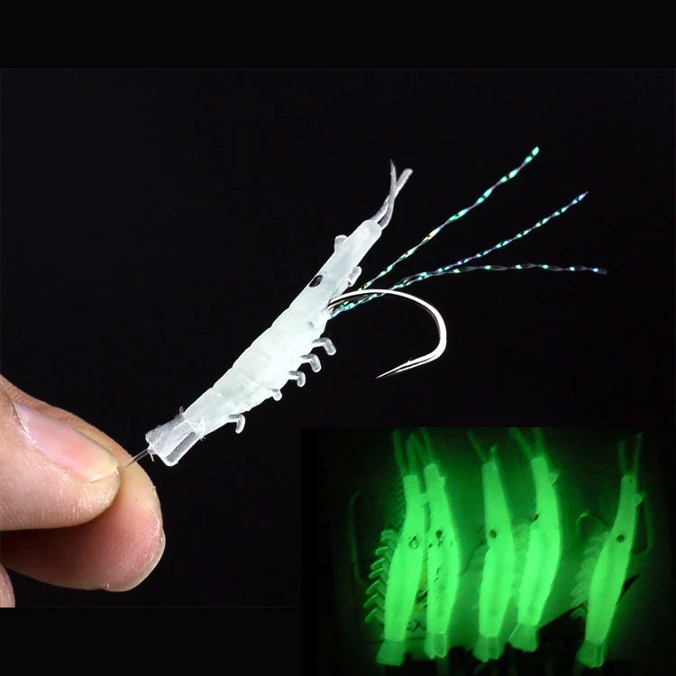 

Free shipping 1pack/lot Luminous neon shrimp hook to be bait lure luminous fishing tackle fishing supplies