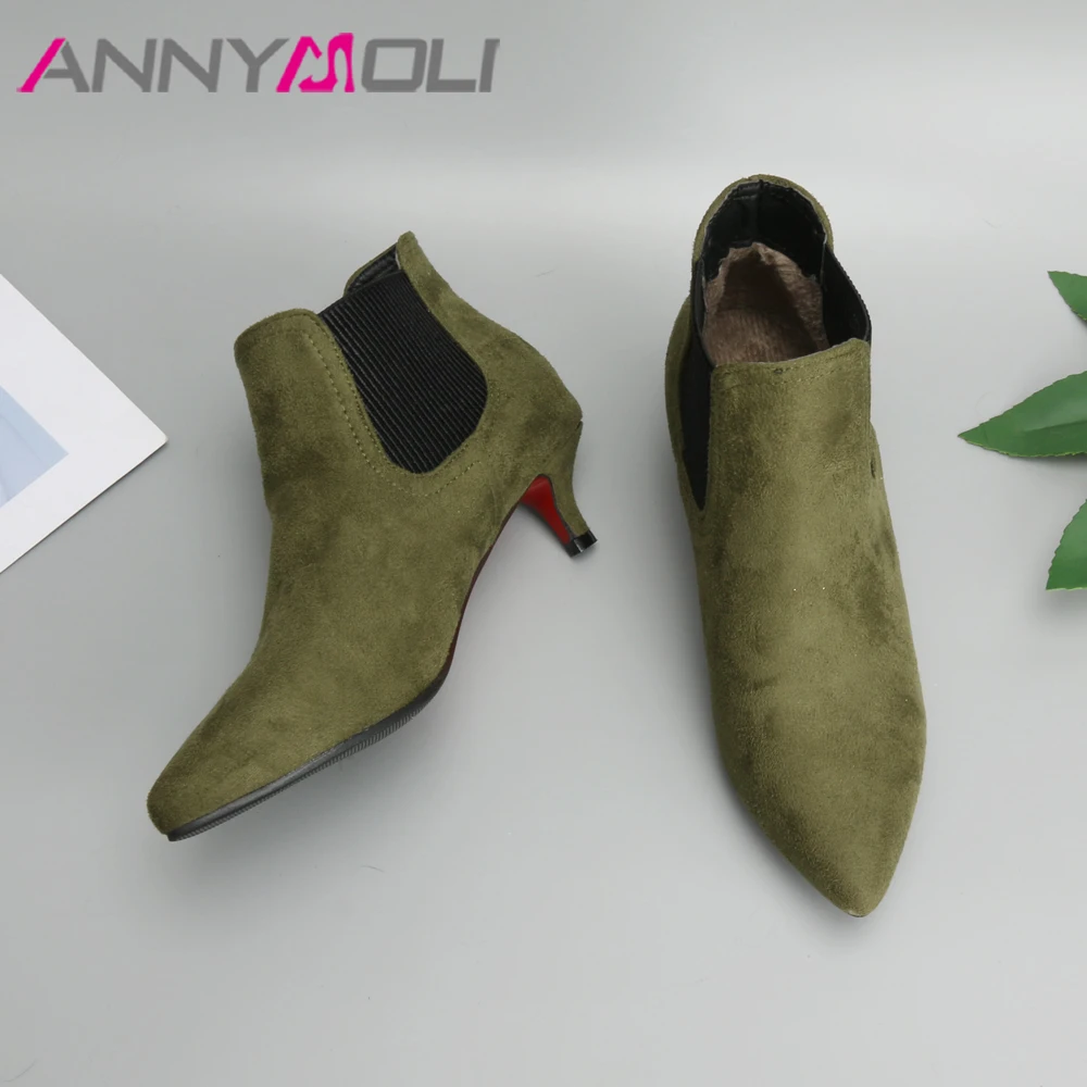 Ботильоны ANNYMOLI женские на среднем каблуке короткие сапоги заостренный носок