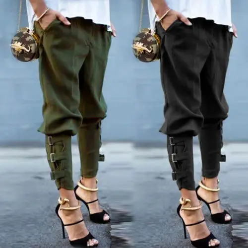 

Fashion Women's High Waist Skinny Harem Pants Pants Ripped Chic Ankle-tied Pants Slim Casual Stretch Trousers
