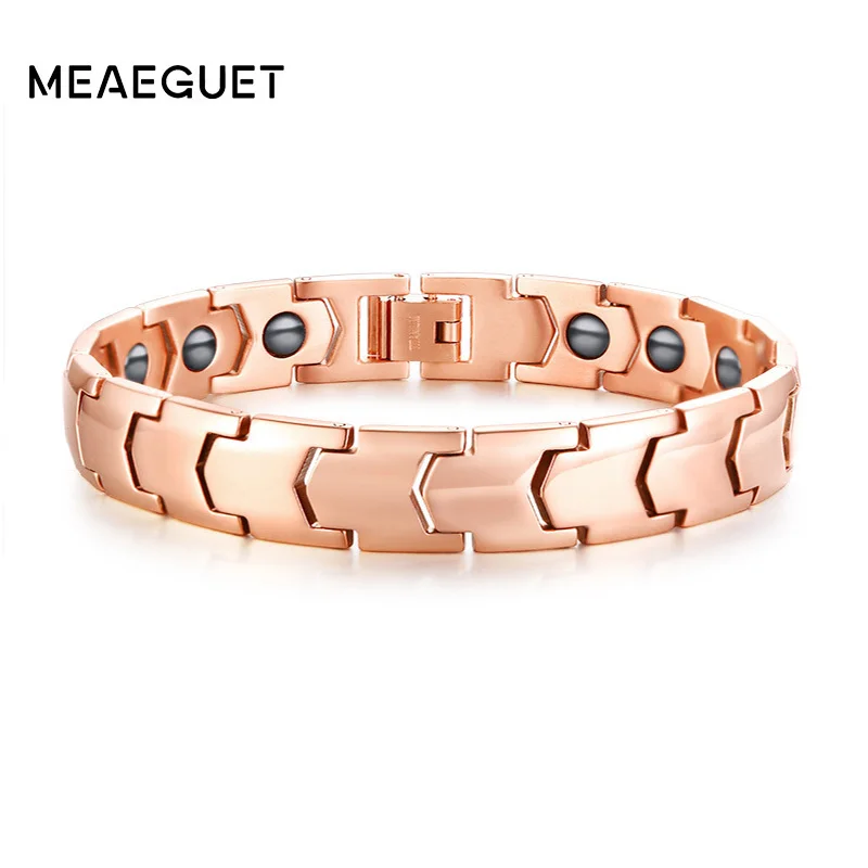 

Magnetic Therapy Couples Bracelet Stainless Steel In Rose Gold Bio Energy Black Magnet Man Women Bangle Brazelt